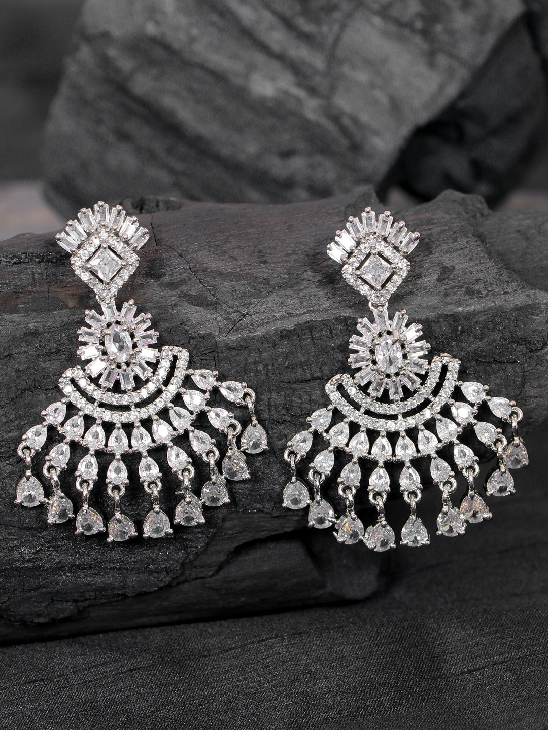 

SwaDev Silver-Toned Contemporary Chandbalis Earrings