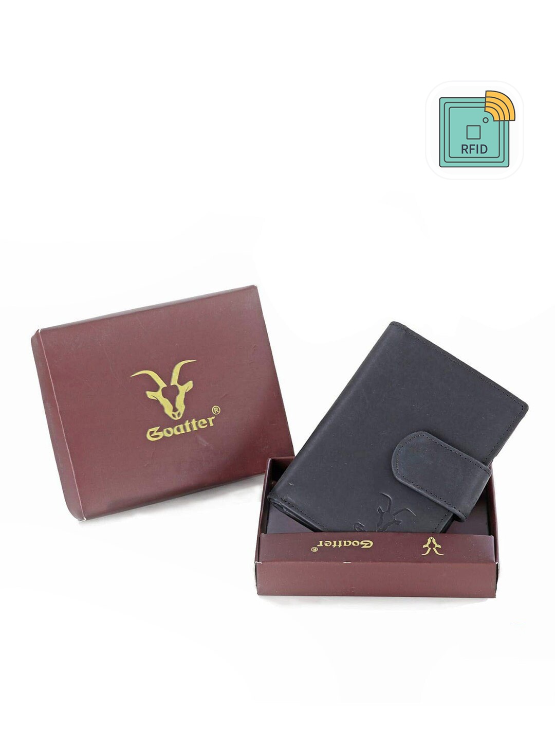 

Goatter Men Black Leather Three Fold Wallet