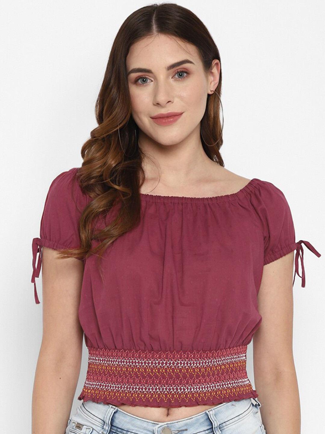 

Taurus Burgundy Blouson Crop Top