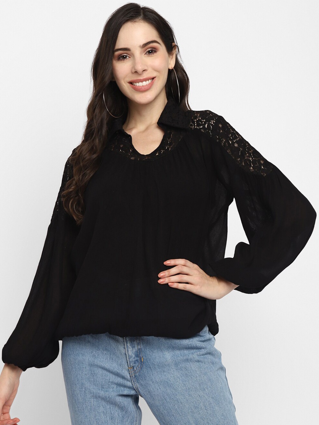 

Taurus Black Crepe Blouson Top