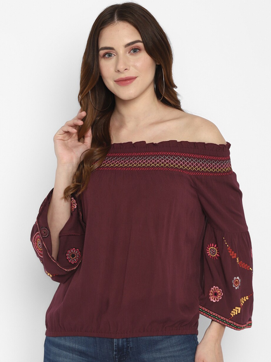 

Taurus Wine Off-Shoulder Crepe Bardot Top, Green