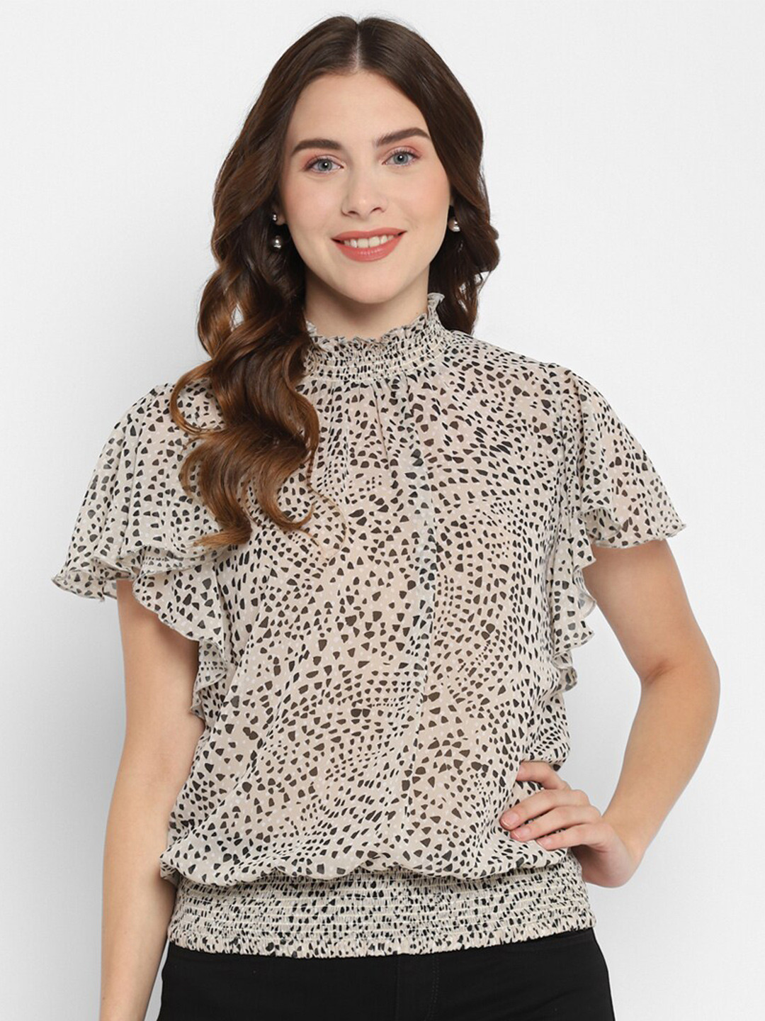 

Taurus Women Beige Georgette Blouson Top