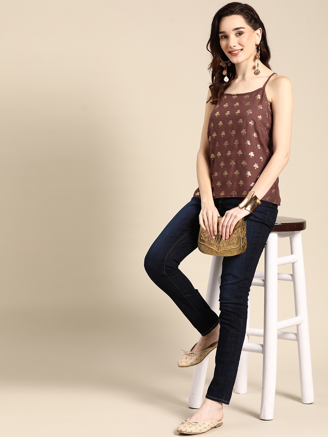 

Sangria Brown Print Top