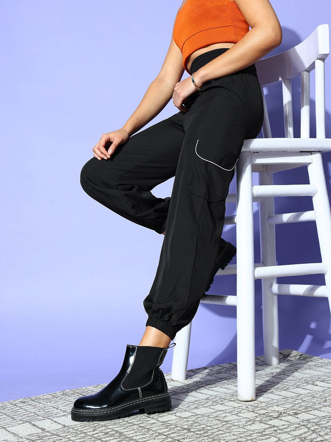 

PANIT Women Black Comfort Loose Fit High-Rise Easy Wash Joggers Trousers