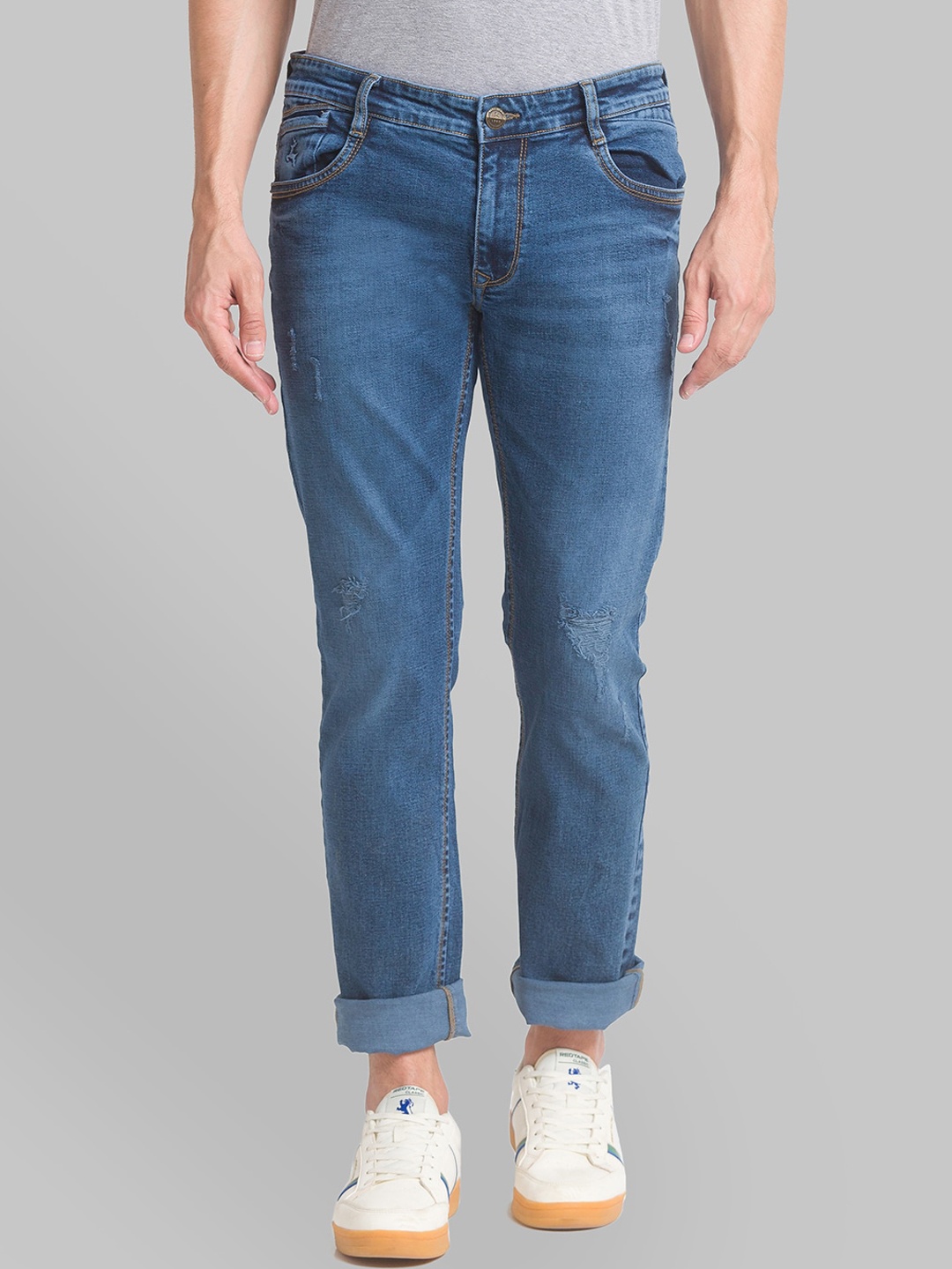 

Parx Men Blue Tapered Fit Low Distress Light Fade Jeans