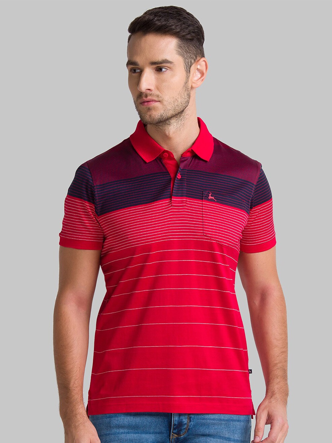 

Parx Men Red Striped Polo Collar T-shirt