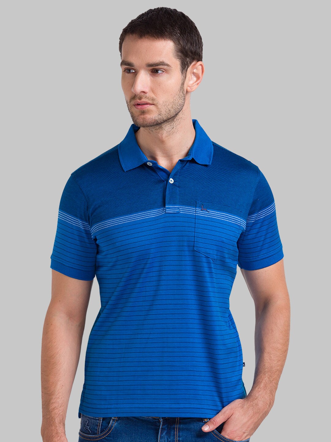 

Parx Men Blue Colourblocked Henley Neck Applique T-shirt