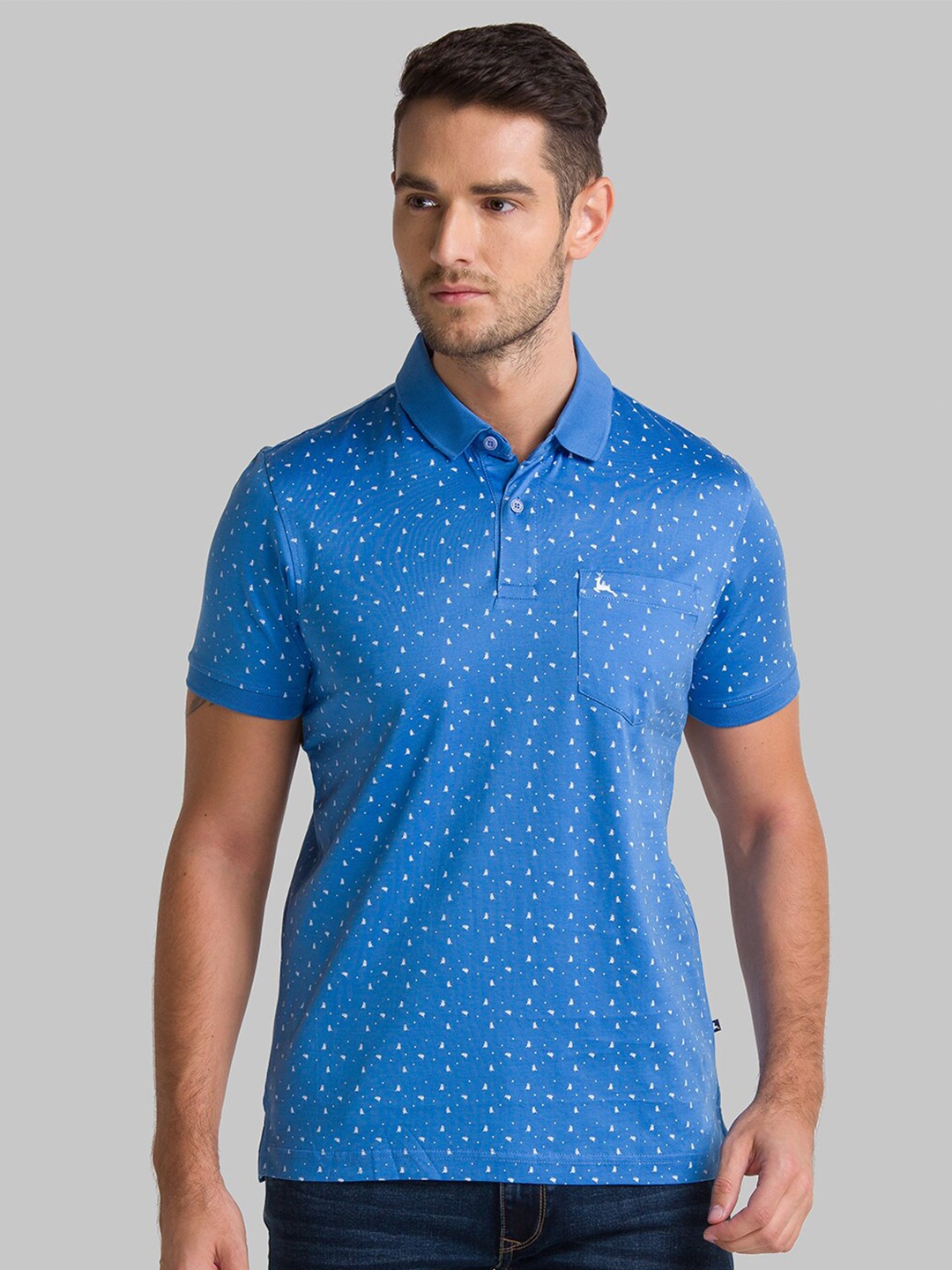 

Parx Men Blue Printed Polo Collar T-shirt