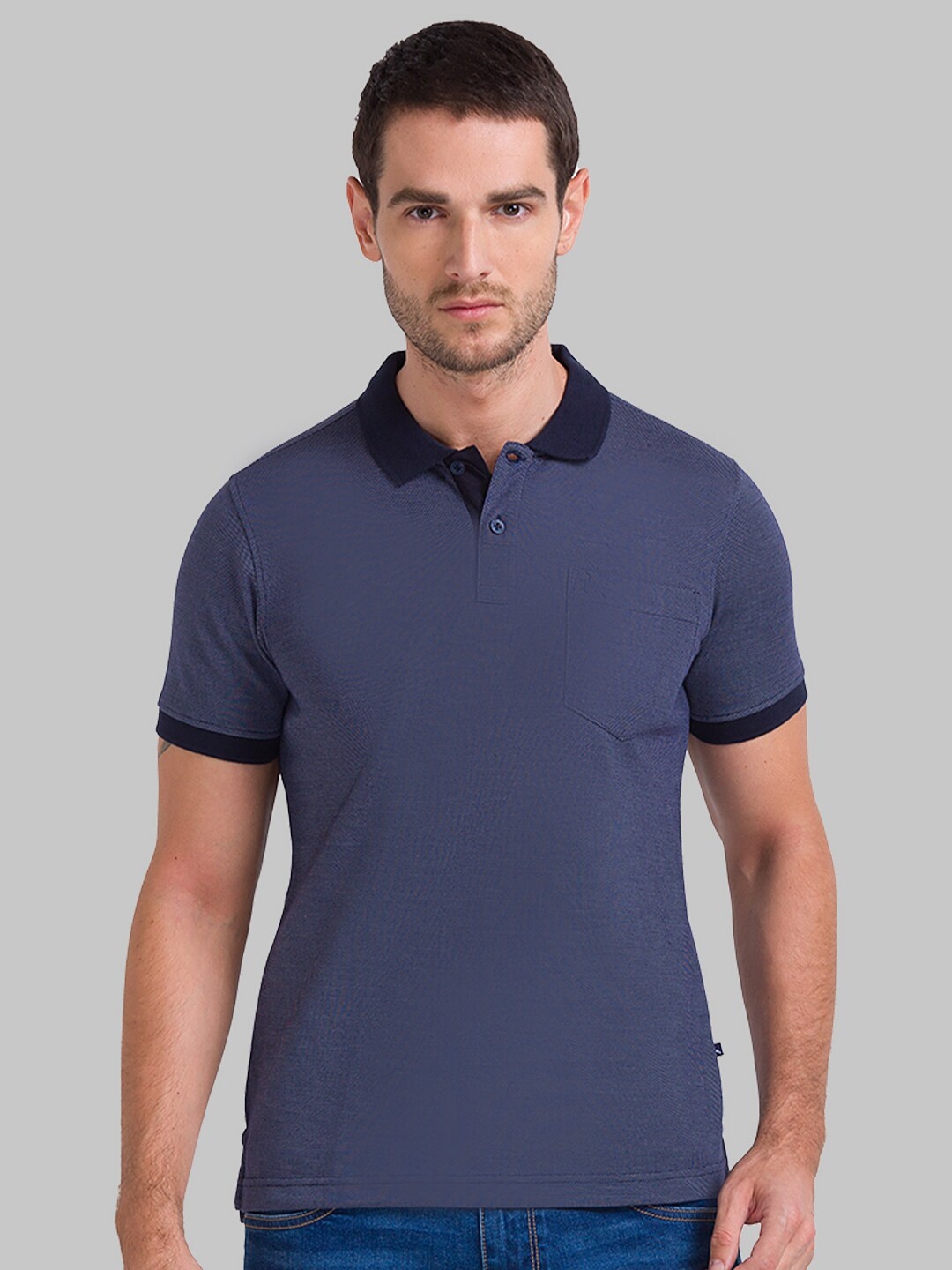 

Parx Men Blue Polo Collar Pure Cotton Regular Fit T-shirt