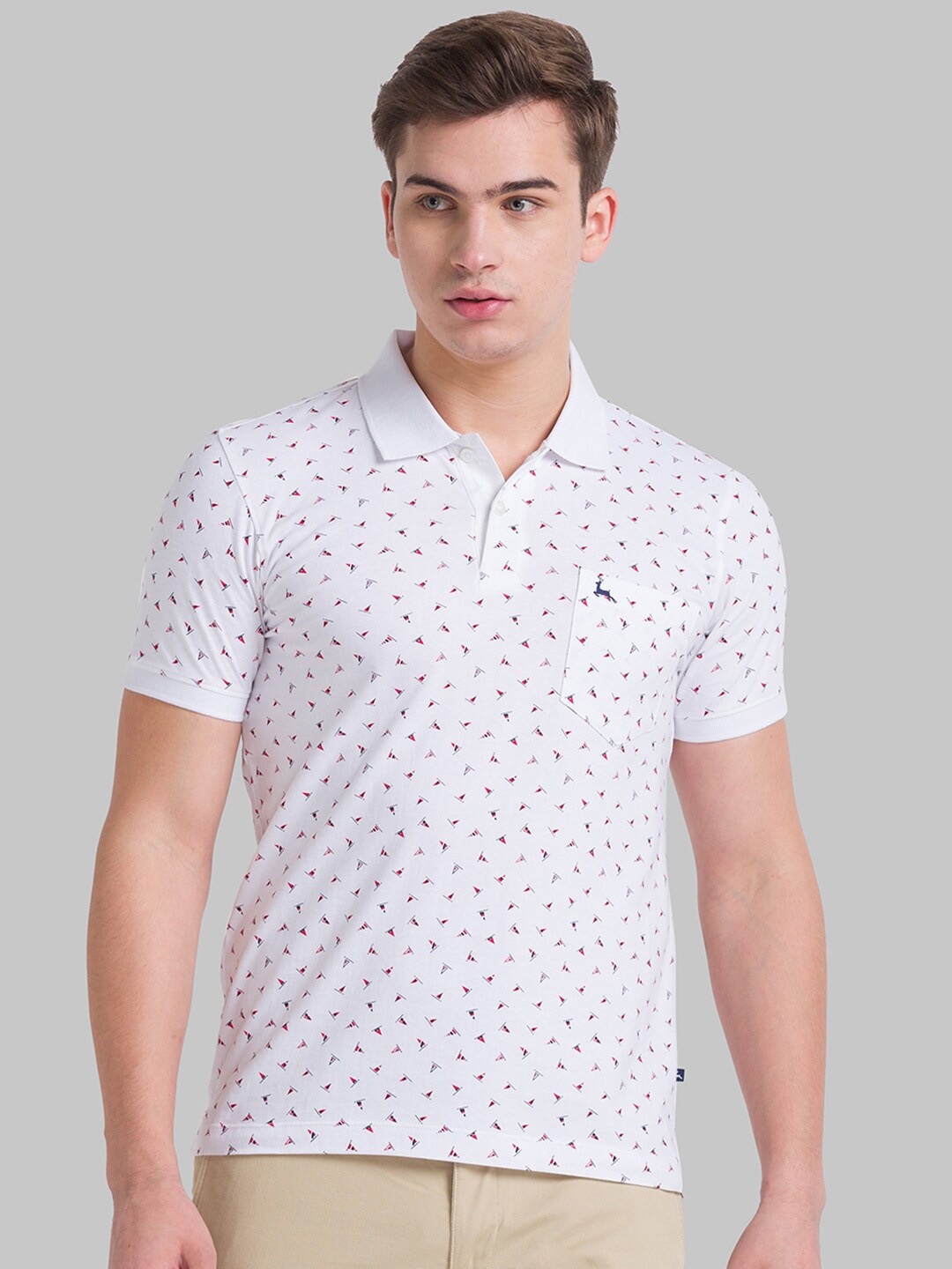

Parx Men White & bright grey Printed Polo Collar T-shirt