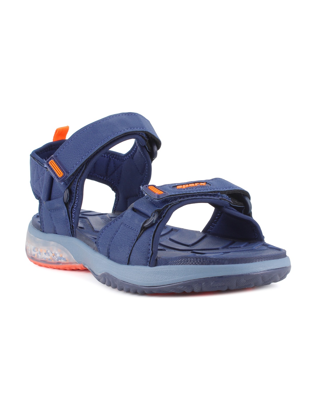 

Sparx Men Blue & Neon Orange Patterned Floater Sports Sandals, Navy blue