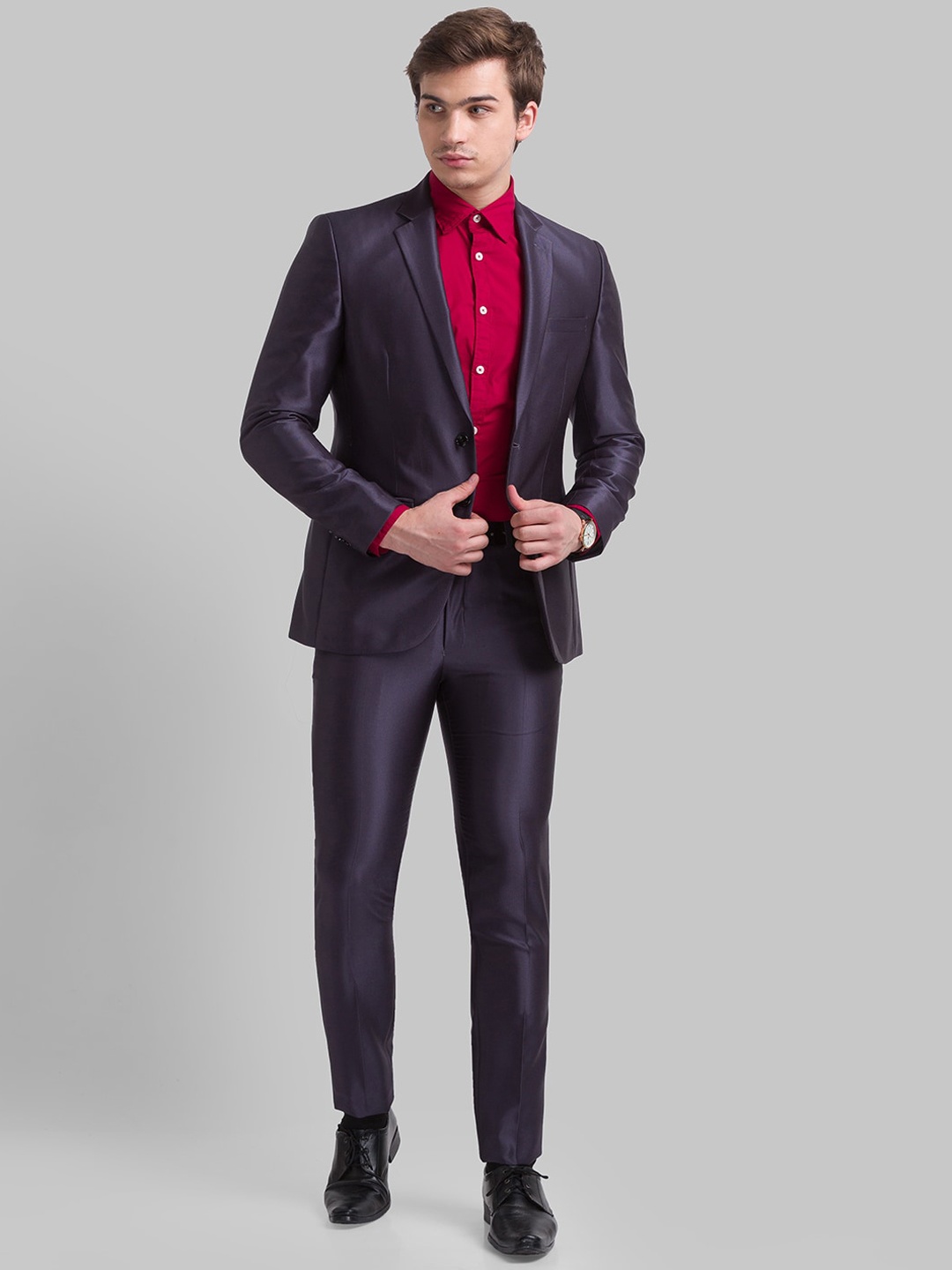 

Parx Men Grey Solid Single-Breasted 2-Piece Formal Suit