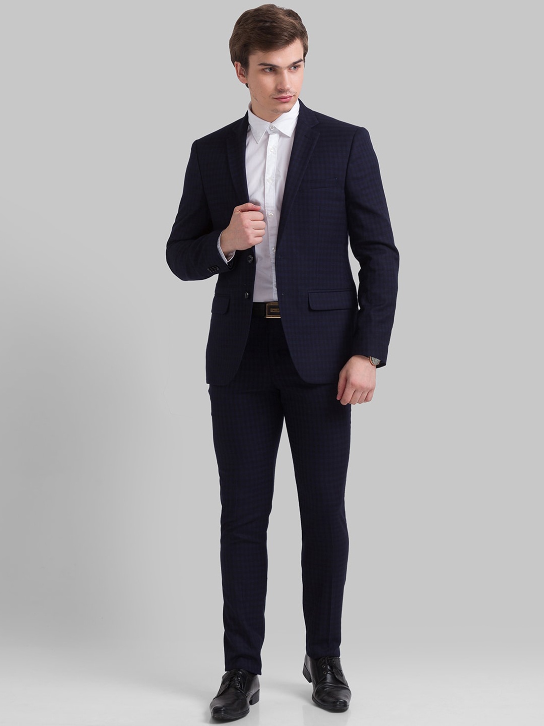 

Parx Men Navy Blue Checked Single-Breasted Cotton Two-Piece Formal Suit
