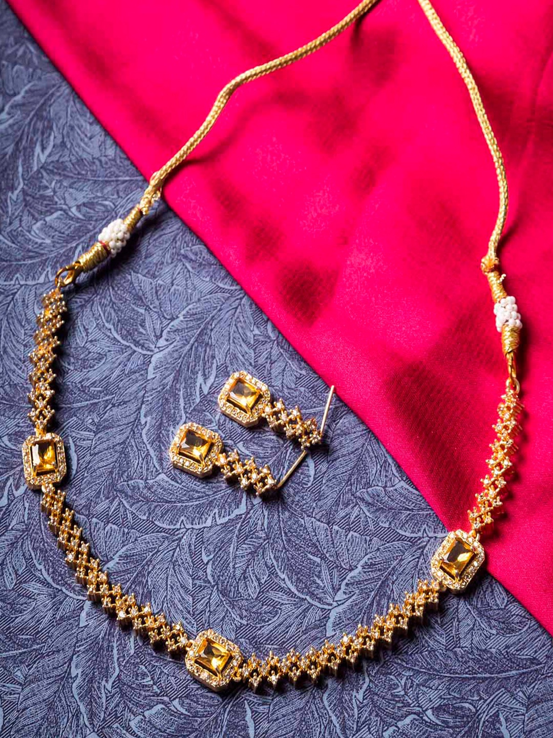 

StileAdda Gold-Toned American Diamond Stone Studded Jewellery Set