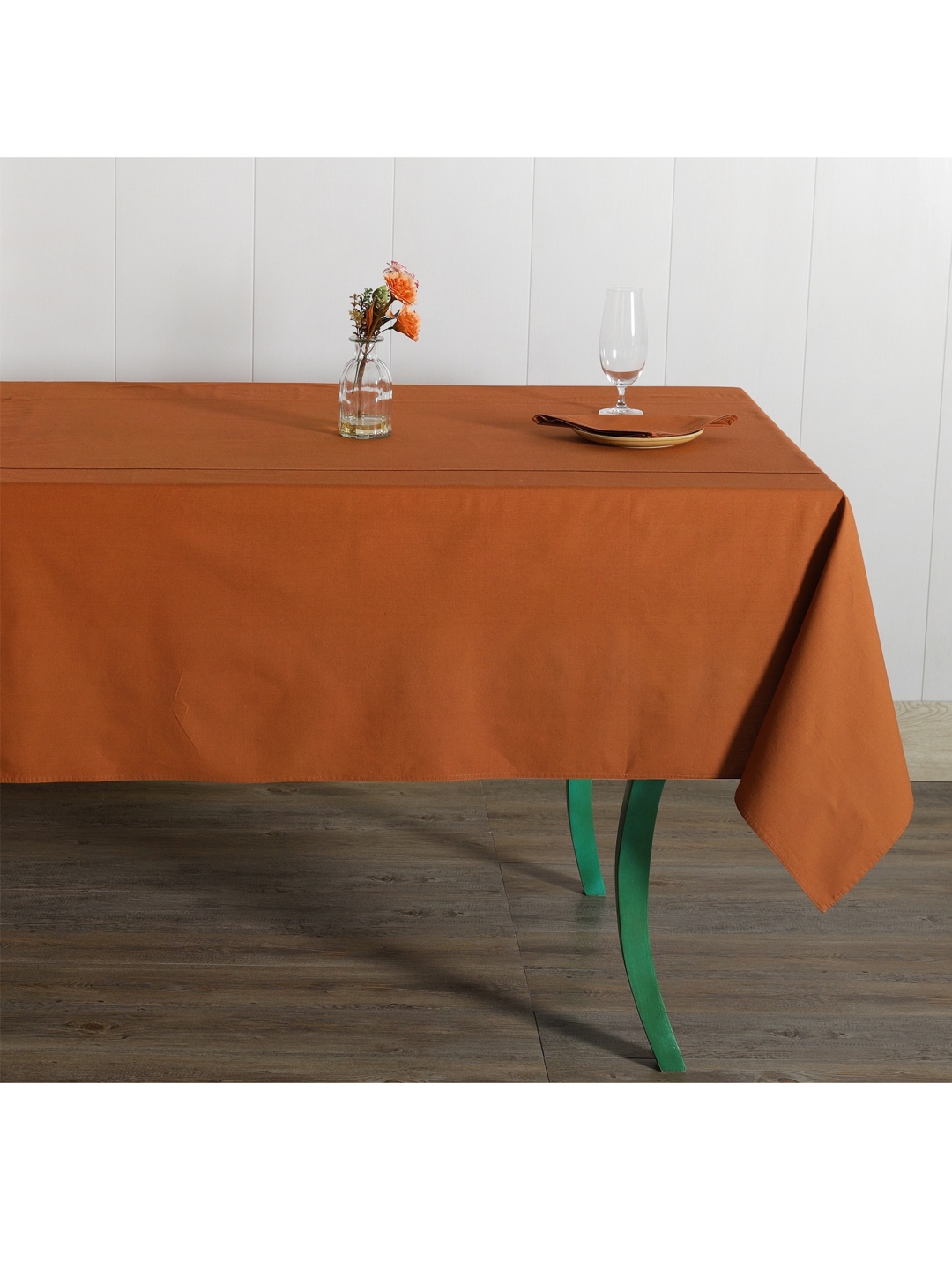

HANDICRAFT PALACE Rust Brown Solid Cotton Table Cover & 6 Piece Napkins
