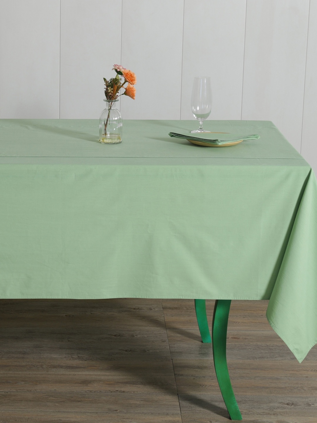 

HANDICRAFT PALACE Sage Green Solid Pure Cotton Table Cover With 6 Napkins