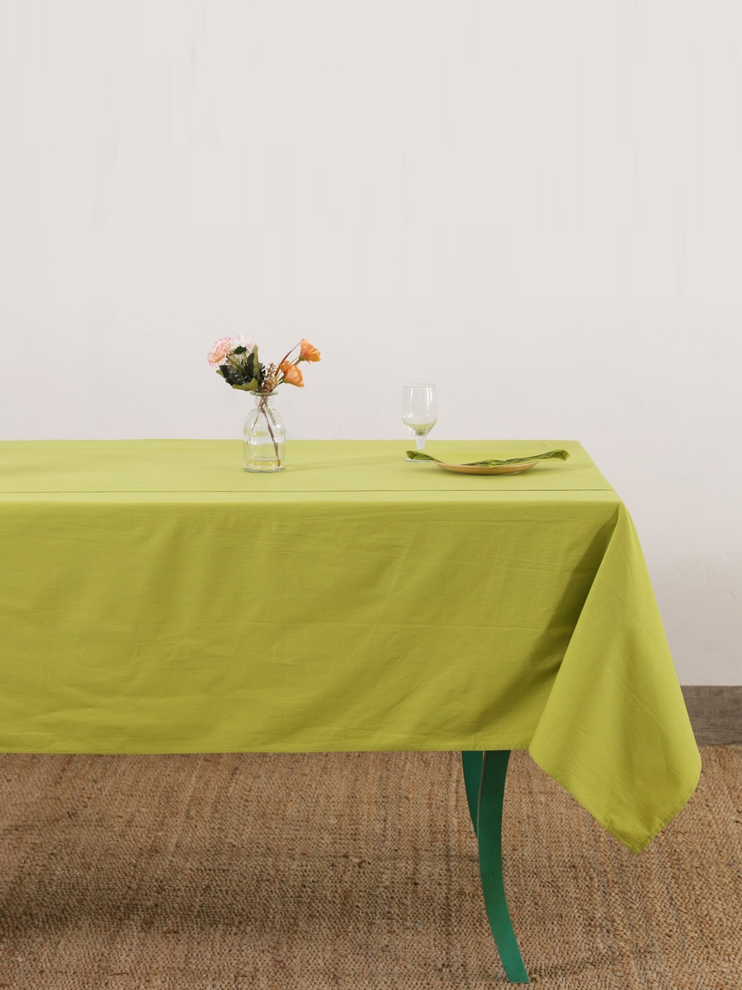 

HANDICRAFT PALACE Adults Lime Green 7 Pcs Pure Cotton Table Cover With 6 Pc Napkins