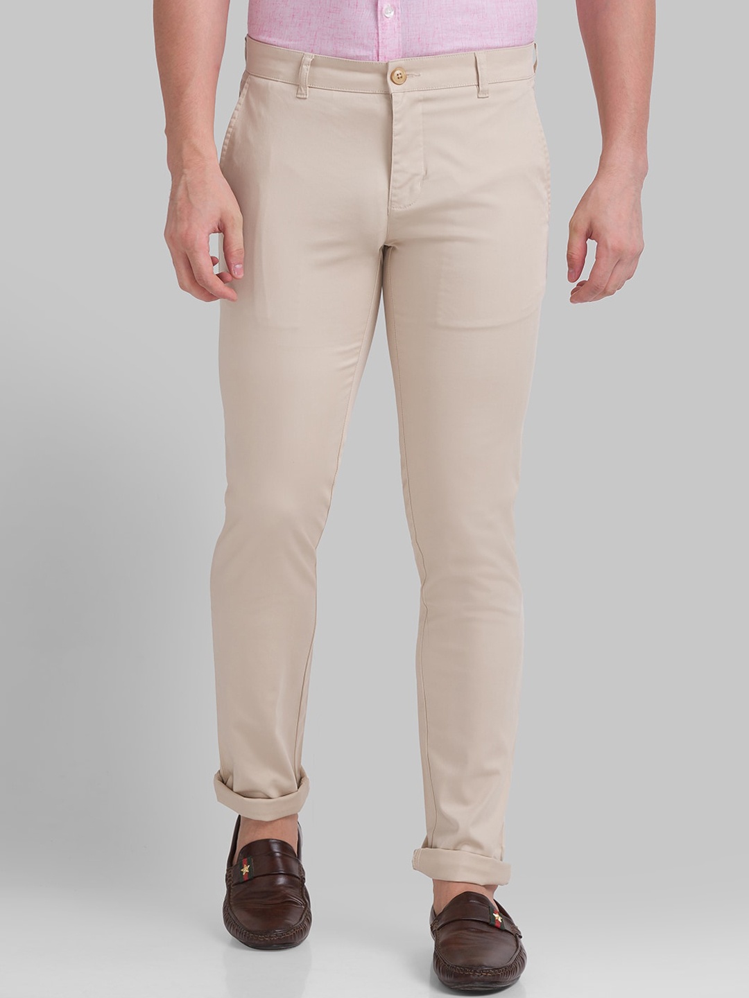 

Parx Men Beige Tapered Fit Chinos Trousers