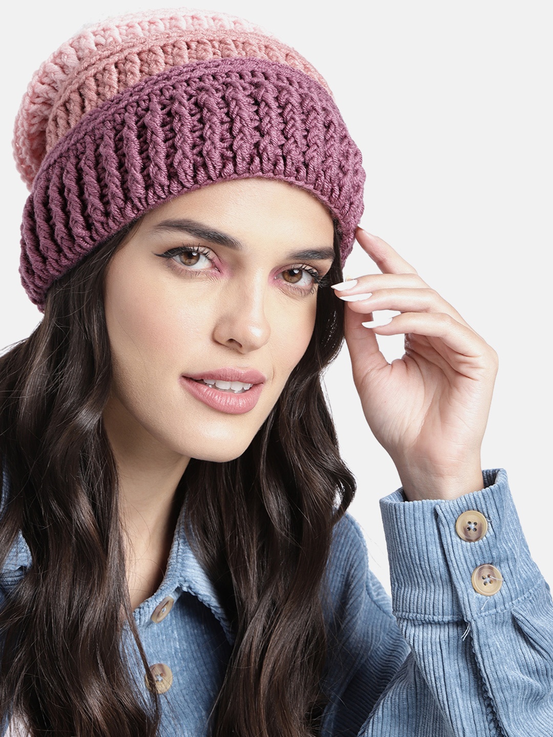 

Magic Needles Women Pink & Mauve Beanie