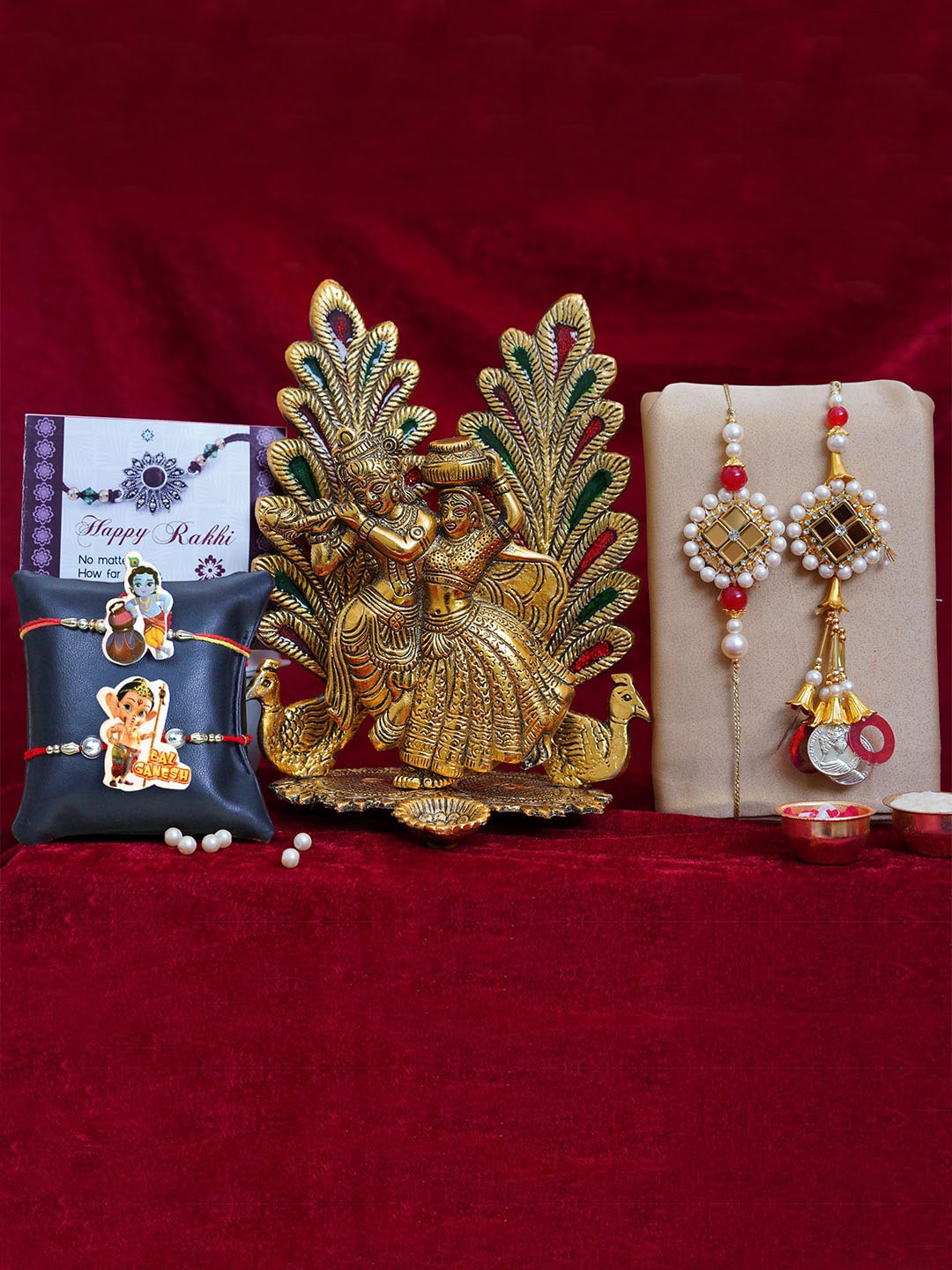 

TIED RIBBONS Red & Gold-Toned Studded Bhaiya Bhabhi Rakhi Gift Set