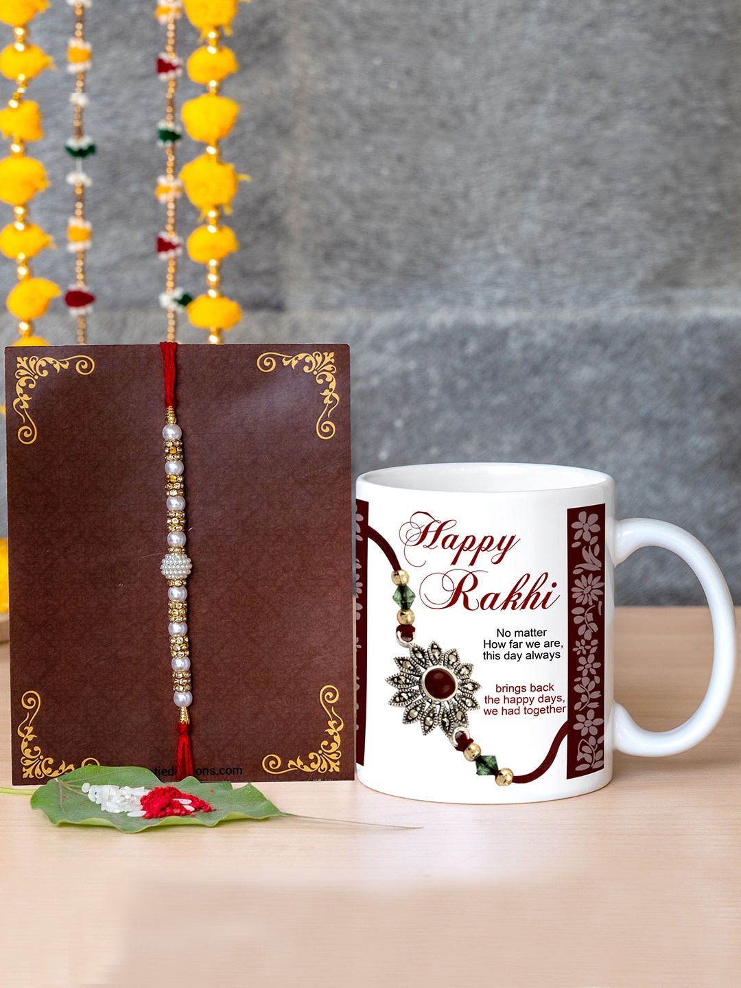

TIED RIBBONS Red & White Rakhi With Printed Coffee Mug Combo Gift Set