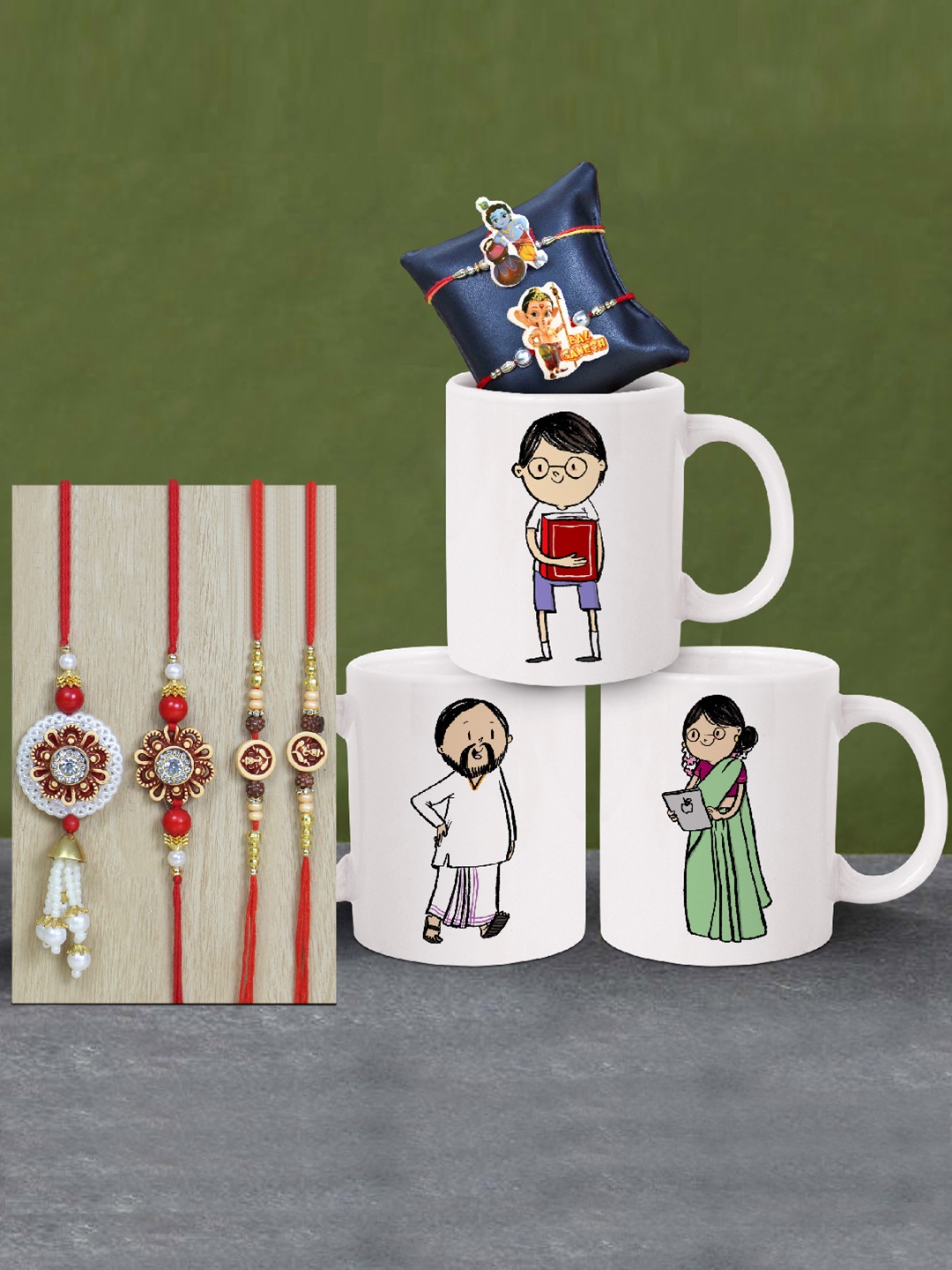 

TIED RIBBONS Set Of 6 Rakhi with Coffee Mugs, Red