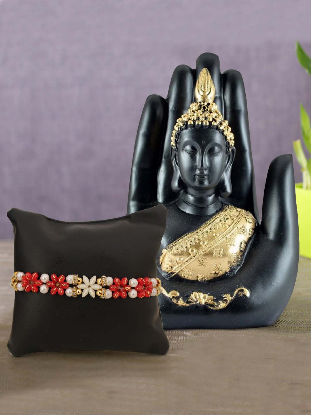 

TIED RIBBONS Rakhi with Buddha Idol Gift Set, Red