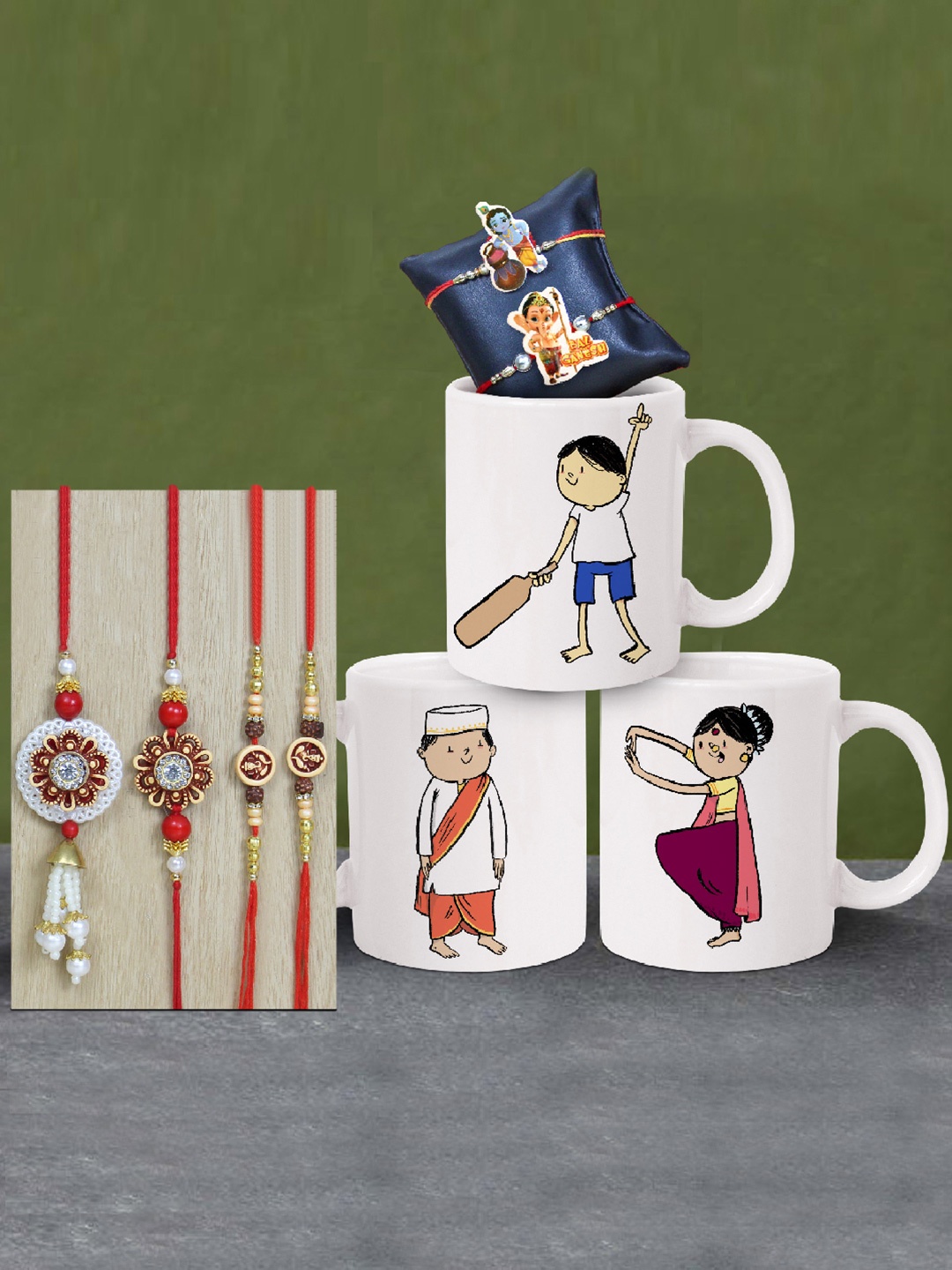 

TIED RIBBONS Set of 6 Bhaiya Bhabhi Rakhi with Coffee Mug Gift Set, Multi