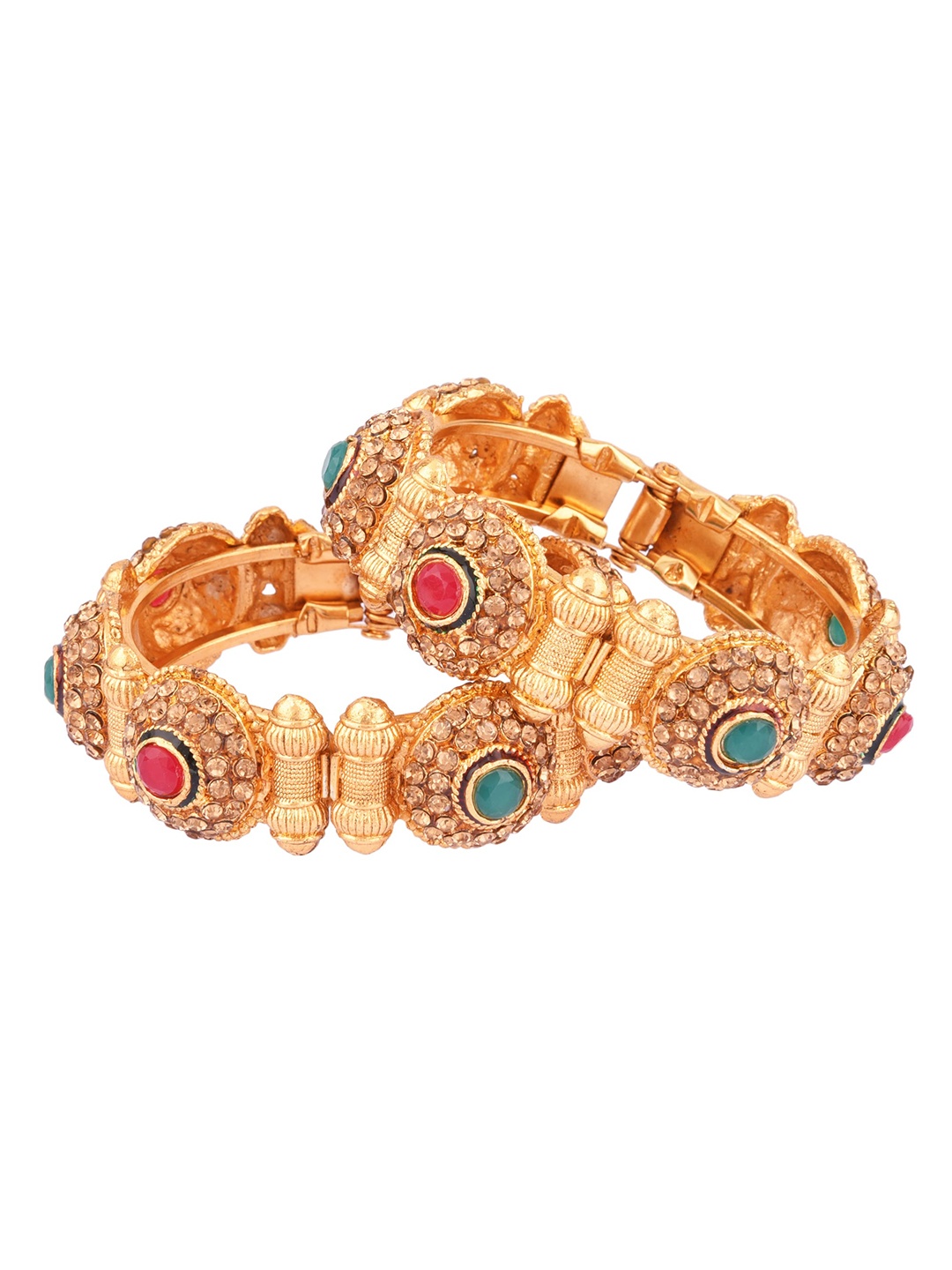 

FEMMIBELLA Set of 2 Gold-Plated Openable Cuff Kada Bangle