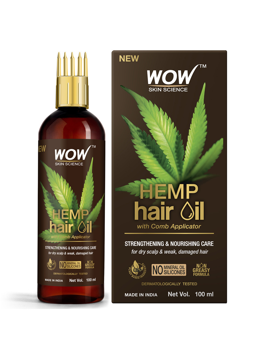 

WOW SKIN SCIENCE Hemp Hair Oil With Comb Applicator - 100ml, Transparent