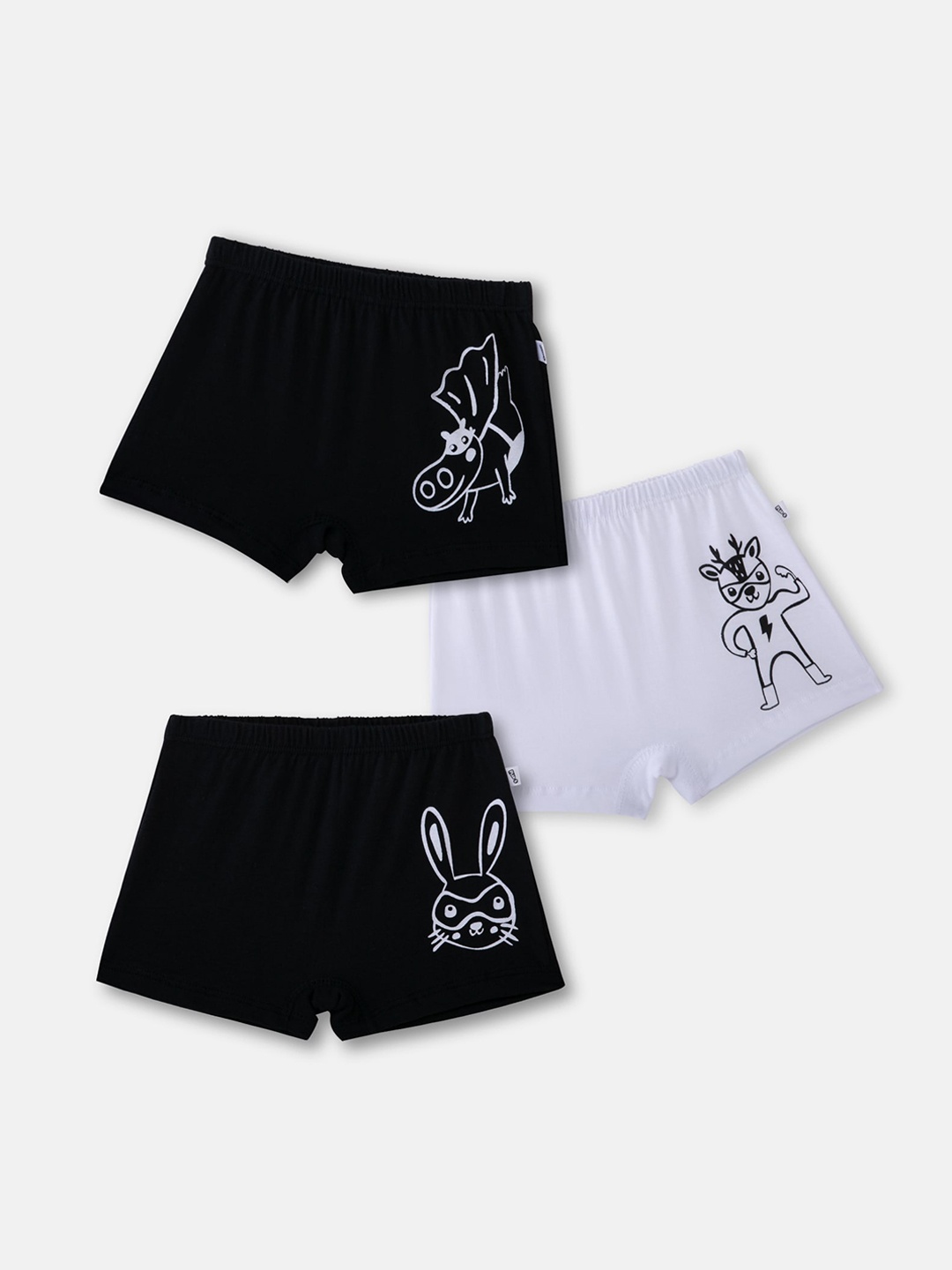 

You Got Plan B Girls Pack Of 3 Printed Pure Cotton Boxer-Style Briefs, Black