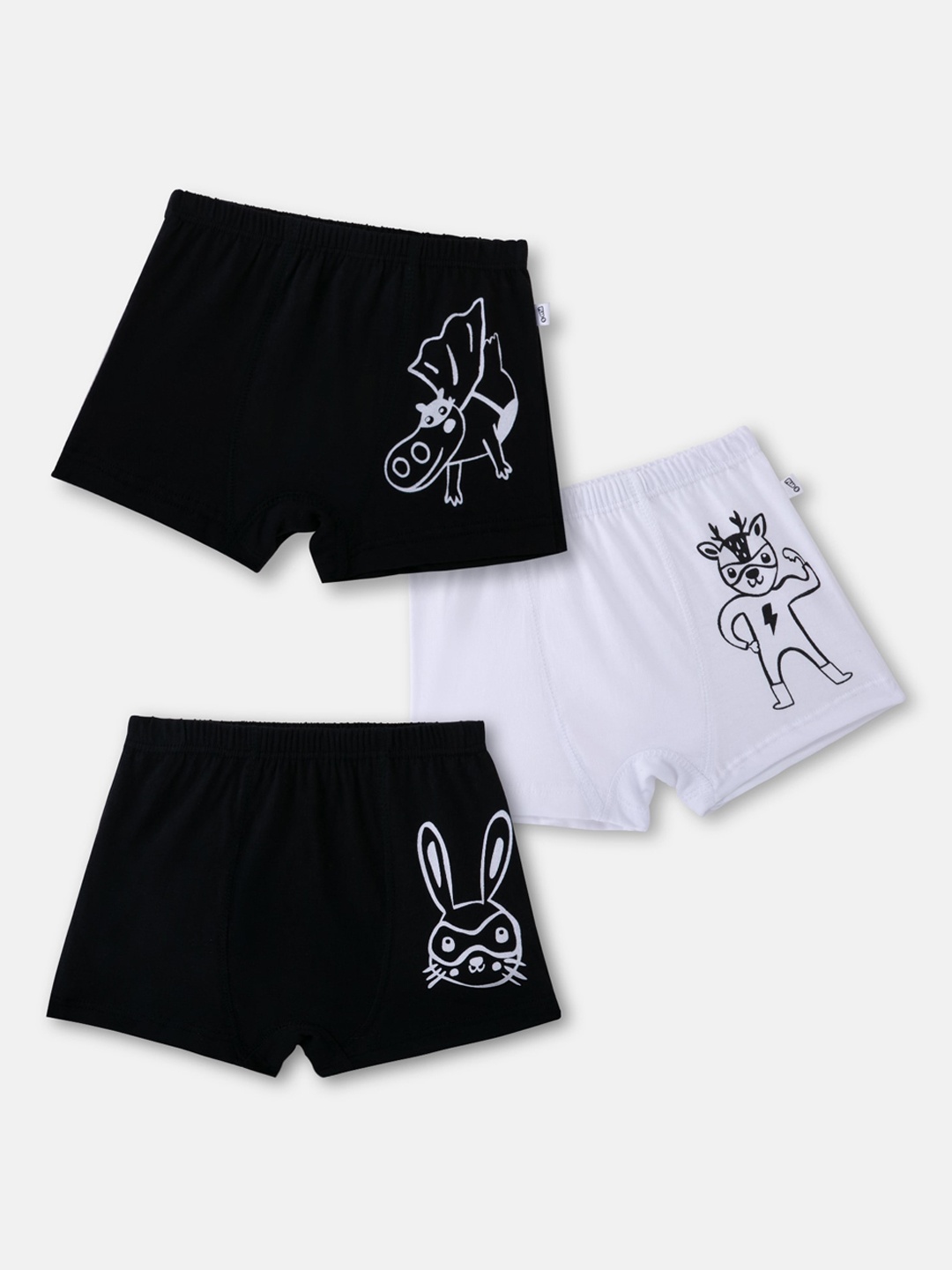 

You Got Plan B Boys Pack Of 3 Black & White Printed Pure Cotton Boxers