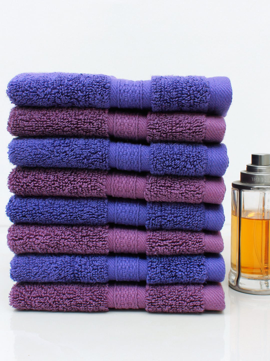 

AVI Living Set Of 8 Solid 550 GSM Cotton Face Towels, Purple
