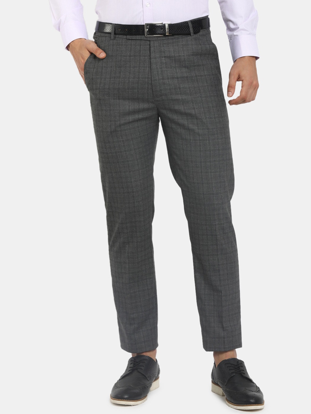 

V-Mart Men Grey Checked Classic Slim Fit Trousers