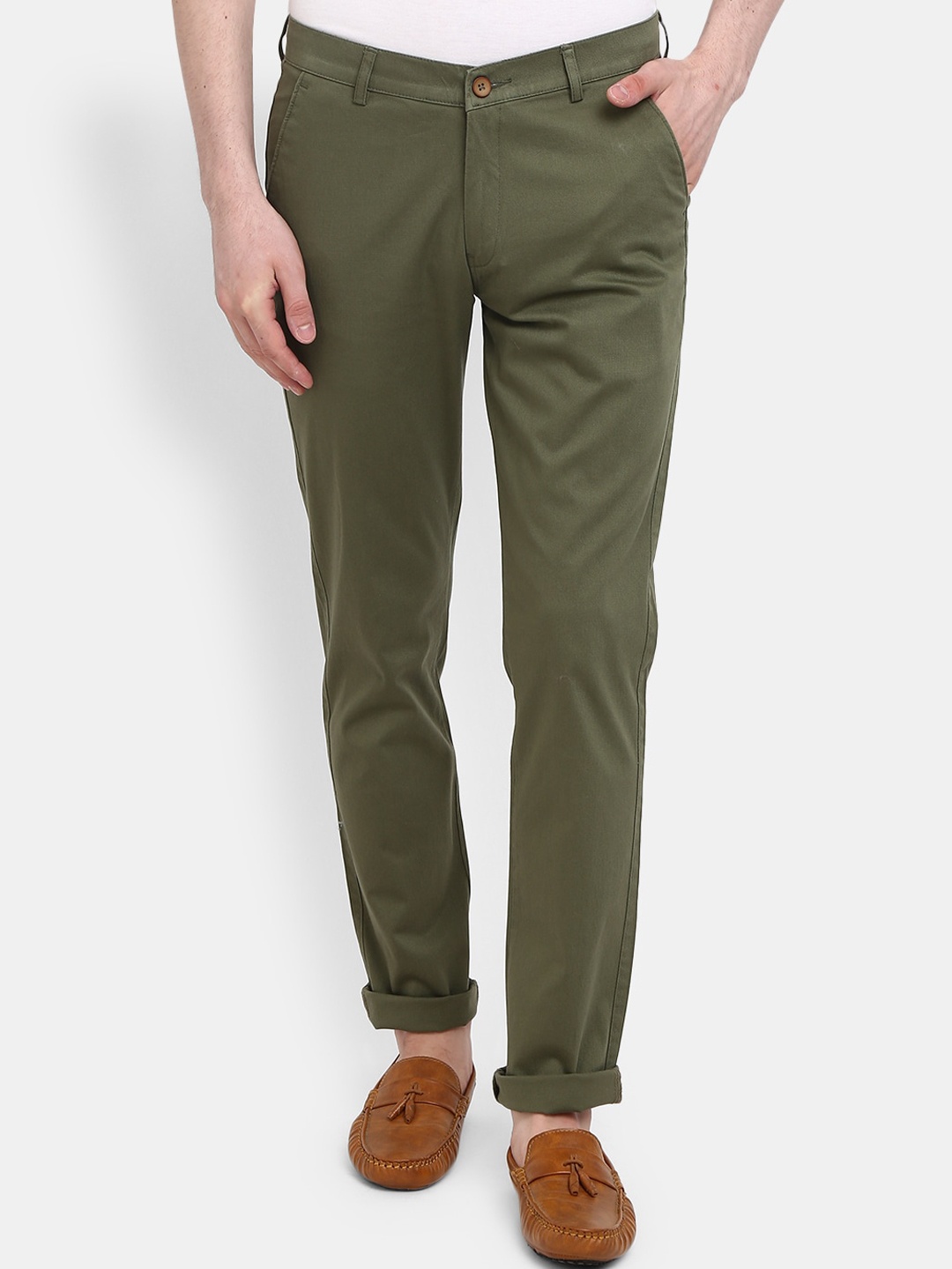 

V-Mart Men Olive Green Classic Slim Fit Chinos Trousers