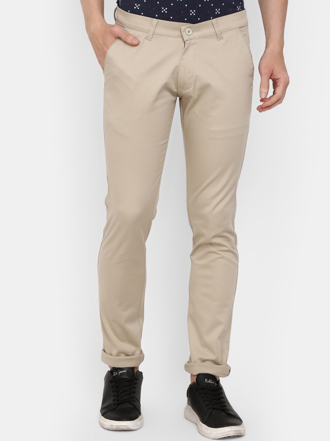 

V-Mart Men Green Classic Slim Fit Trousers, Beige