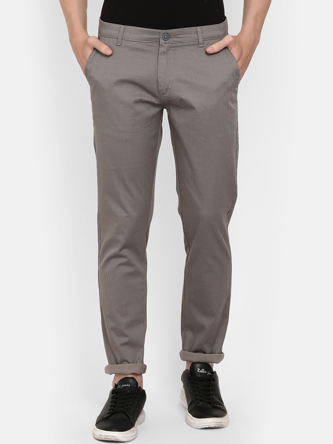 

V-Mart Men Grey Cotton Textured Classic Slim Fit Trousers