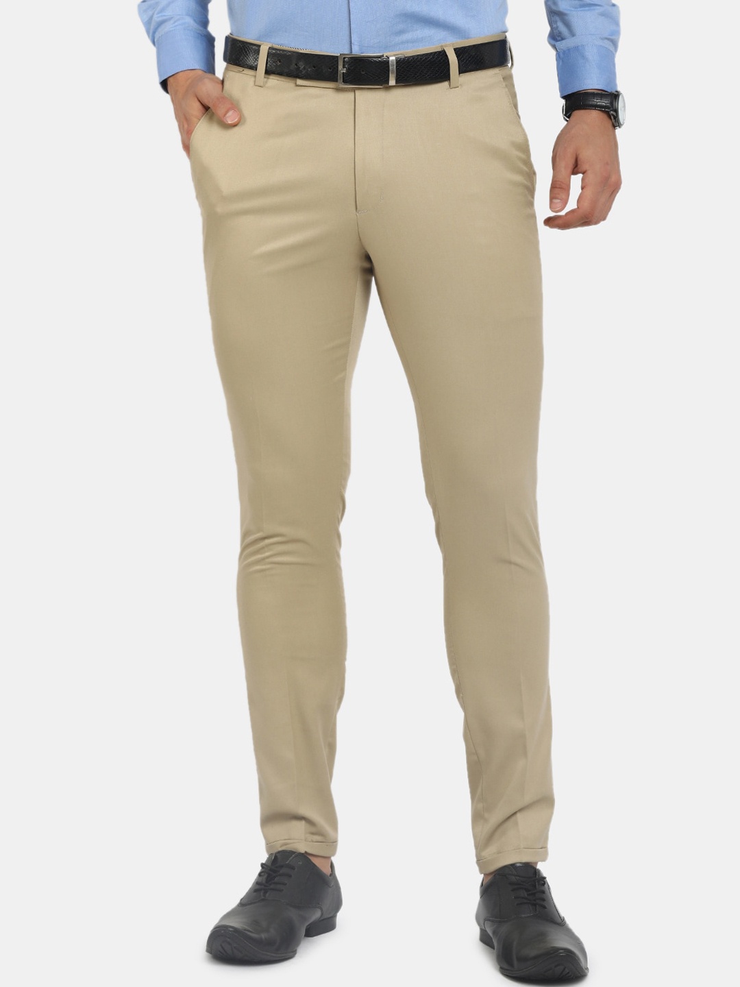 

J White by Vmart Men Regular Fit Mid-Raise Cream-Coloured Classic Trousers