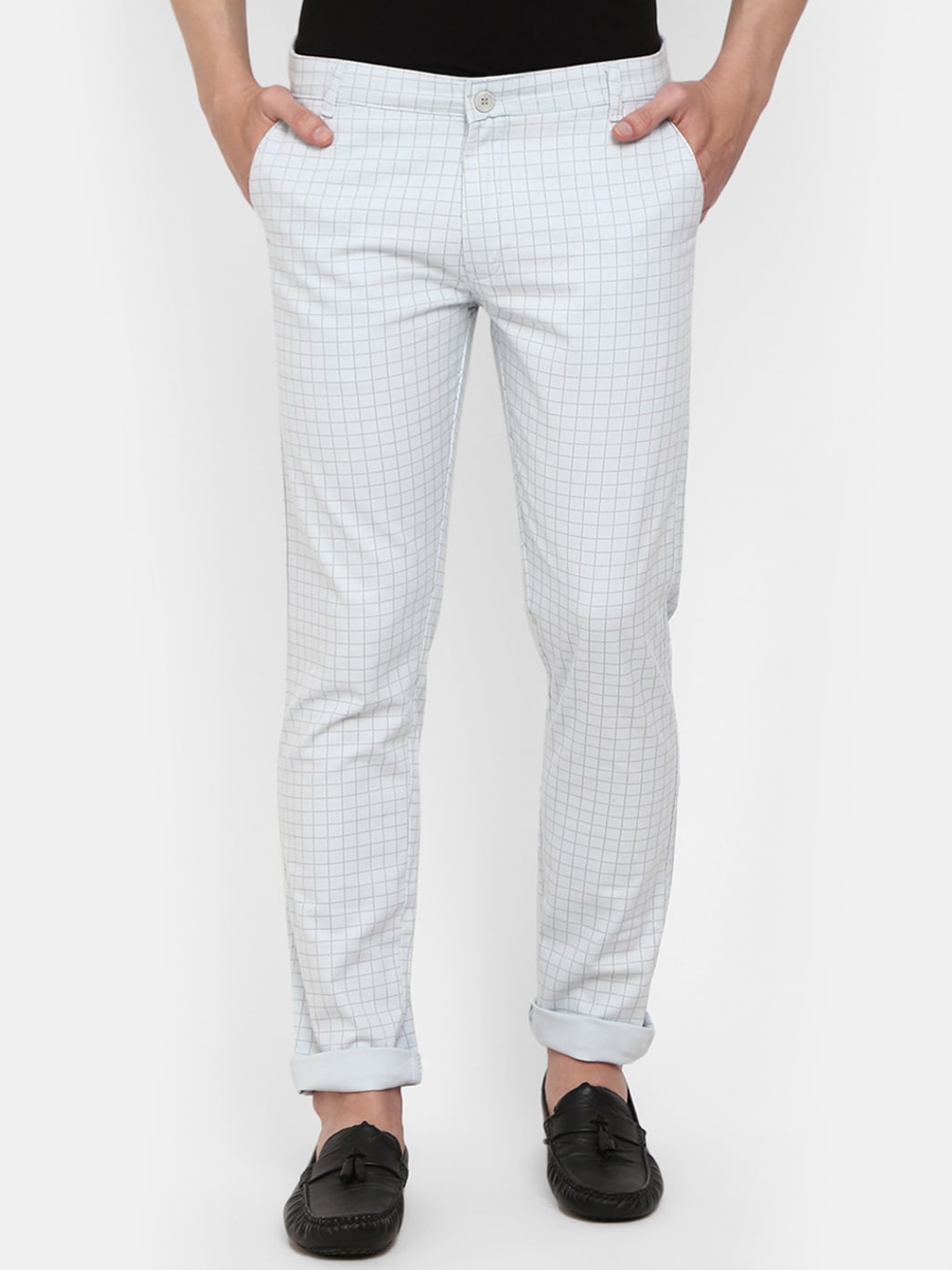 

V-Mart Men Blue Checked Classic Slim Fit Chinos Trousers