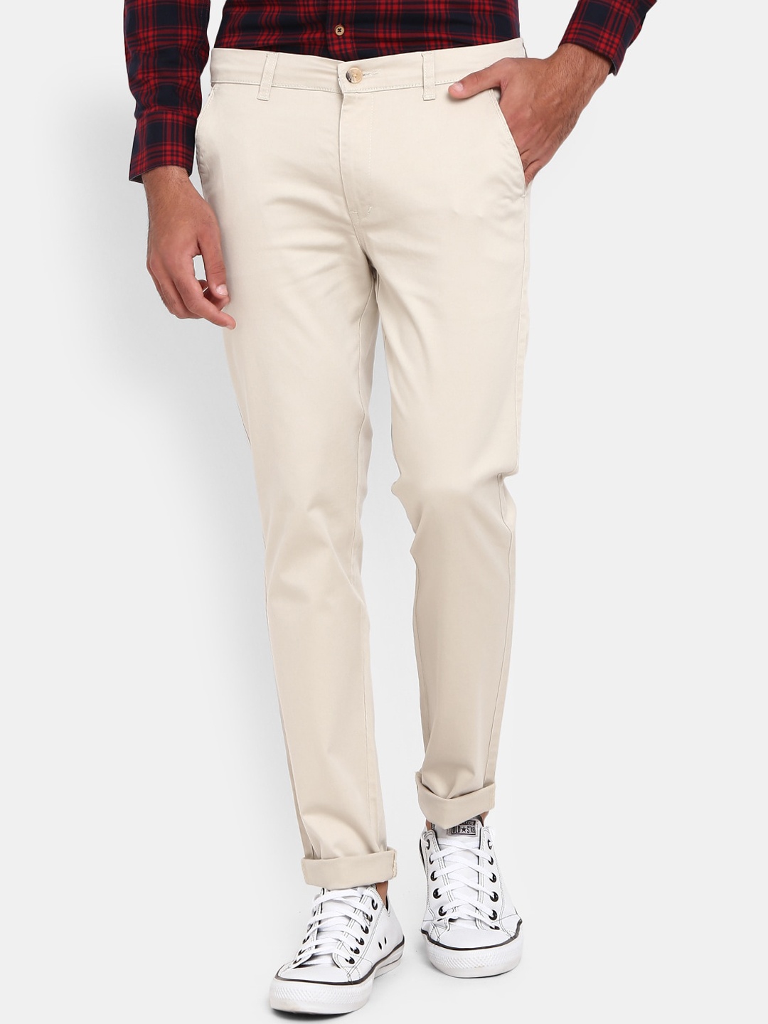 

V-Mart Men Cream-Coloured Solid Classic Slim Fit Chinos Trousers