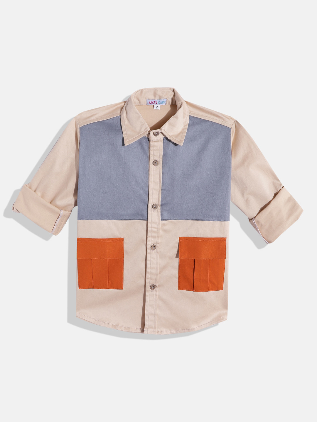 

Kids Clan Boys Beige & Blue Classic Colourblocked Casual Shirt