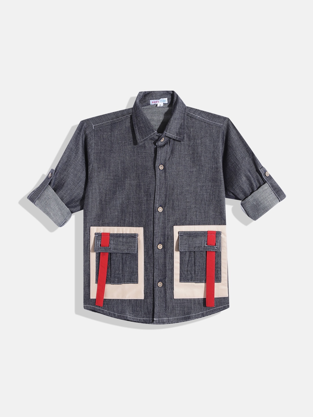 

Kids Clan Boys Grey & Red Classic Colourblocked Casual Shirt