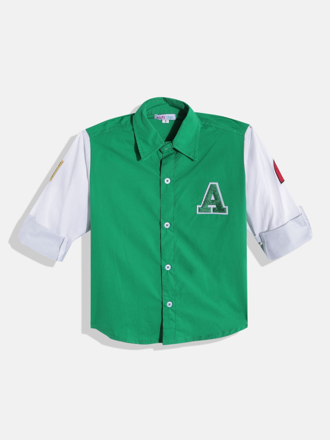 

Kids Clan Boys Green & White Classic Colourblocked Casual Shirt