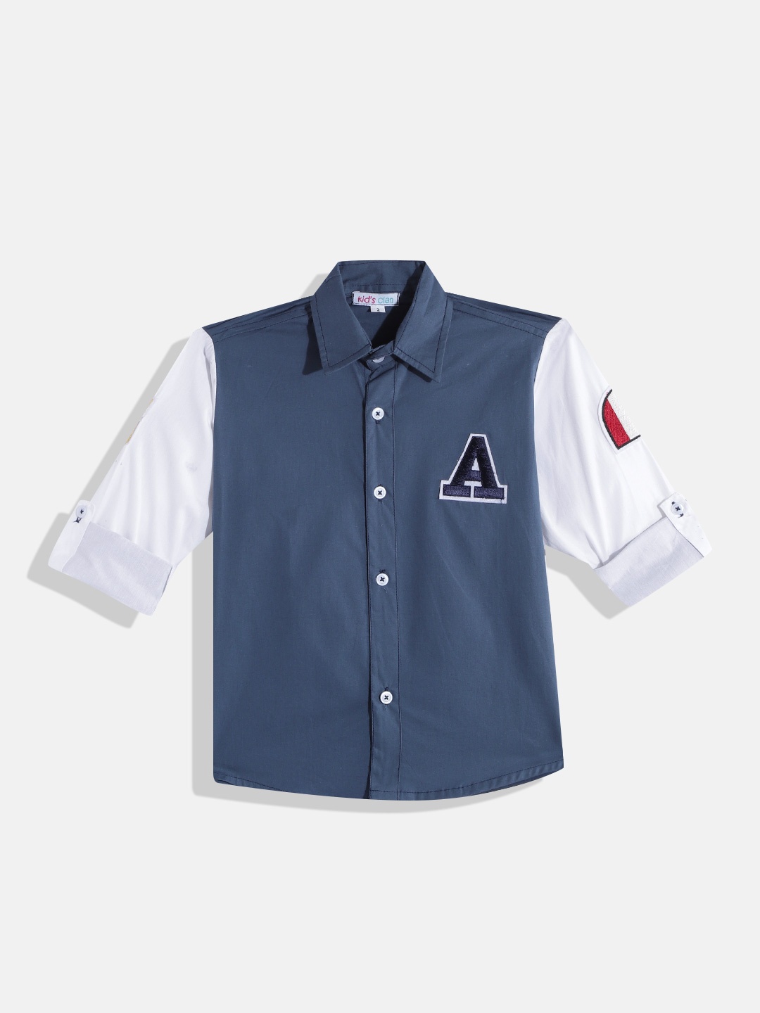 

Kids Clan Boys Navy Blue & White Classic Colourblocked Casual Shirt