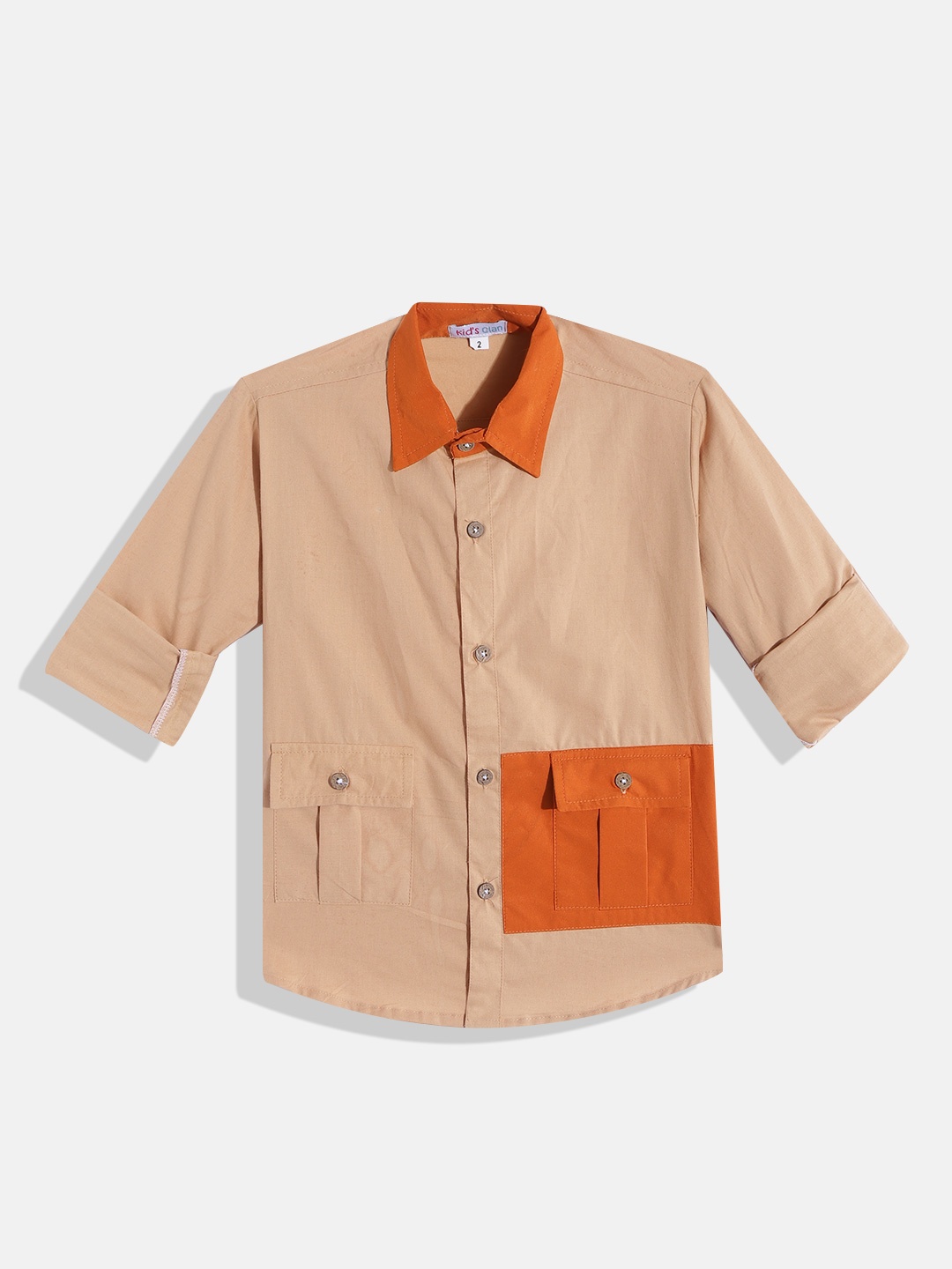 

Kids Clan Boys Beige & Rust-Coloured Classic Colourblocked Casual Shirt