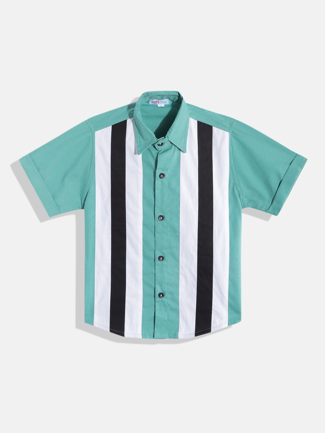 

Kids Clan Boys Sea Green & White Classic Striped Casual Shirt