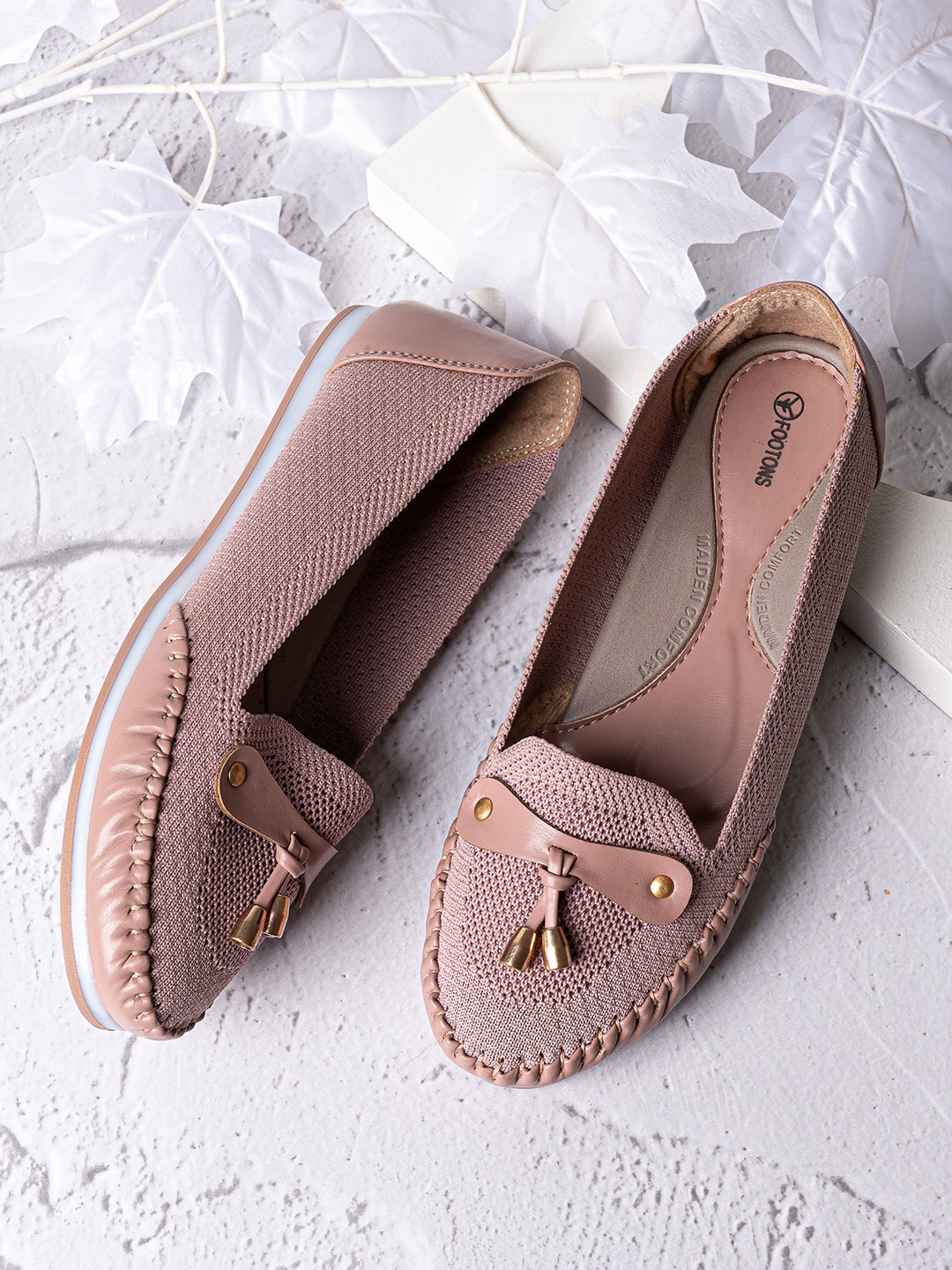 

FOOTONS Women Pink Textured Bows Ballerinas