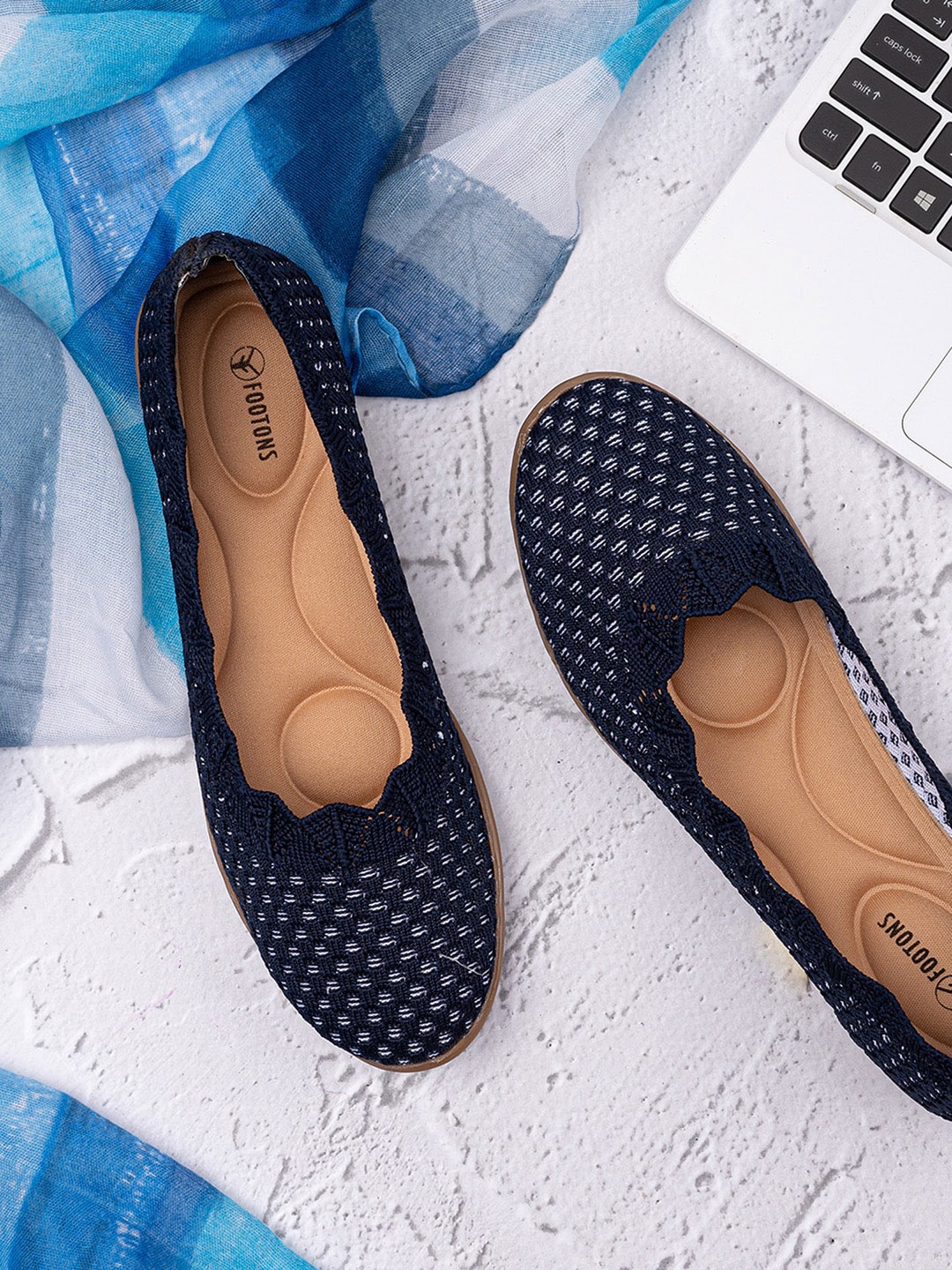 

FOOTONS Women Navy Blue Printed Laser Cuts Flats