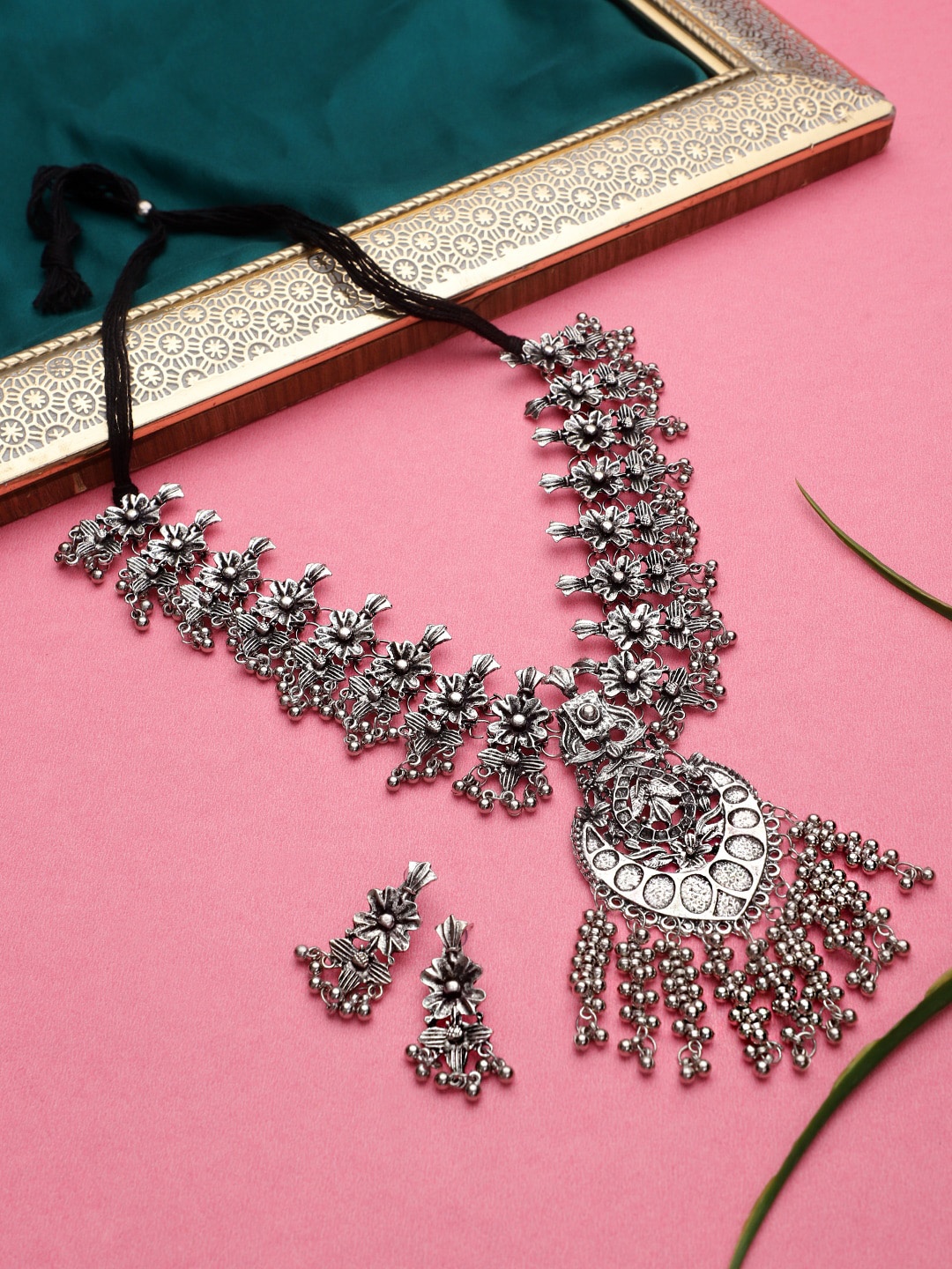 

KACY Oxidised Silver-Plated Ghungroo Studded Jewellery Set