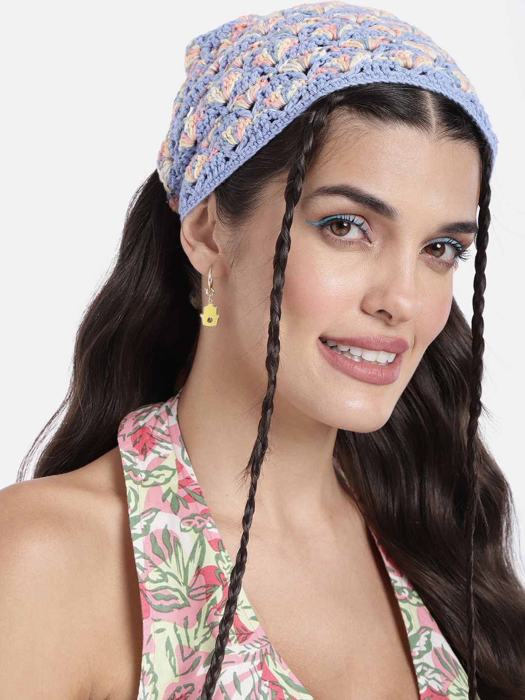 

Magic Needles Women Blue Crocheted Woolen Bandana